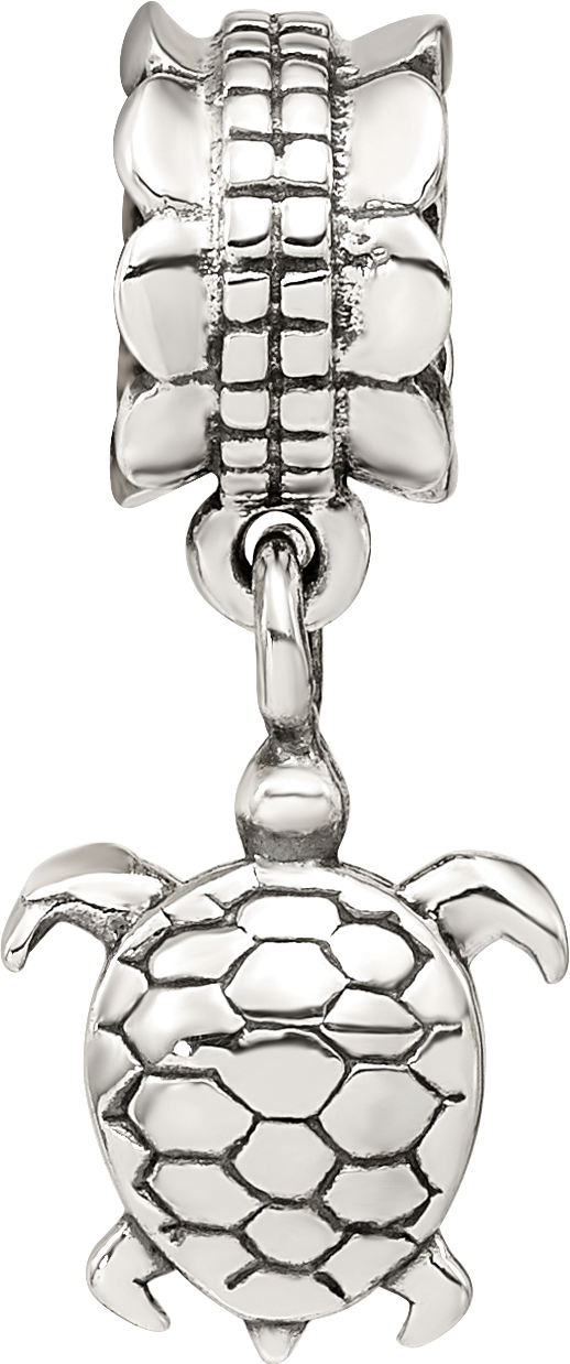 Sterling Silver 925 Turtle Dangle Bead with Antiqued Finish