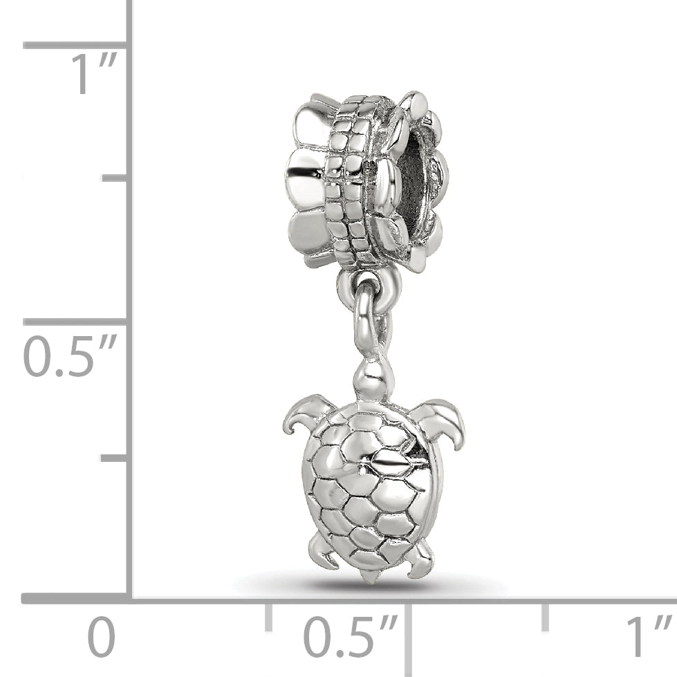 Sterling Silver 925 Turtle Dangle Bead with Antiqued Finish