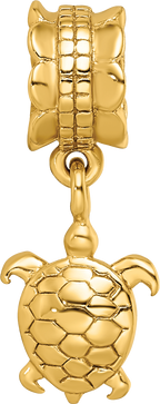 Sterling Silver Gold-Plated Turtle Dangle Bead with Polished Finish