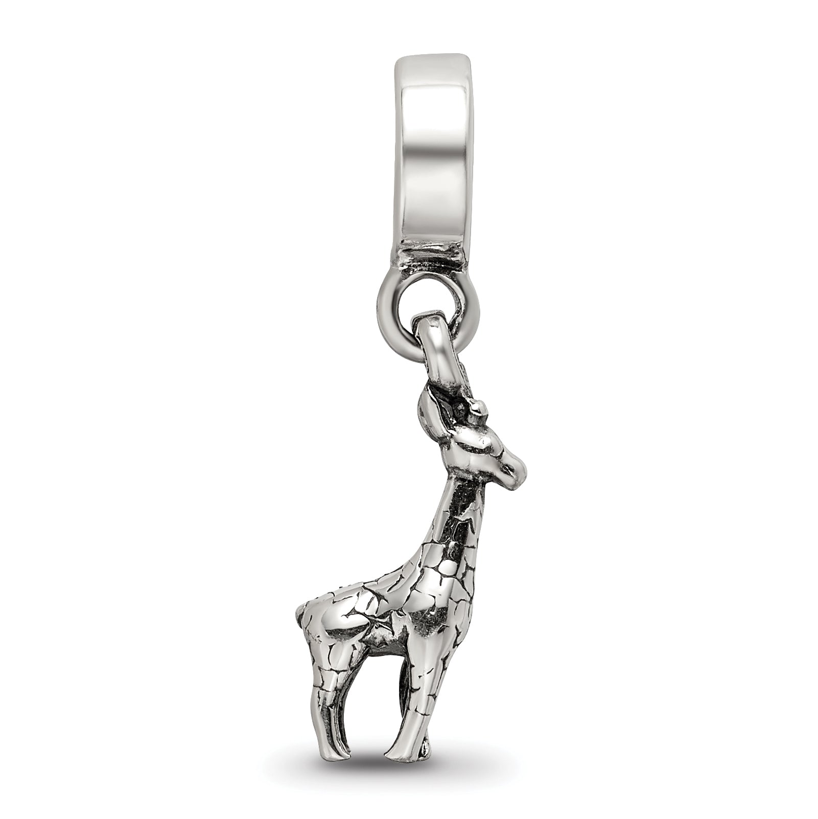 Sterling Silver 925 Giraffe Dangle Bead with Antiqued Finish