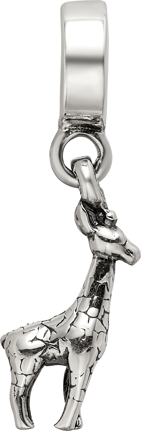 Sterling Silver 925 Giraffe Dangle Bead with Antiqued Finish
