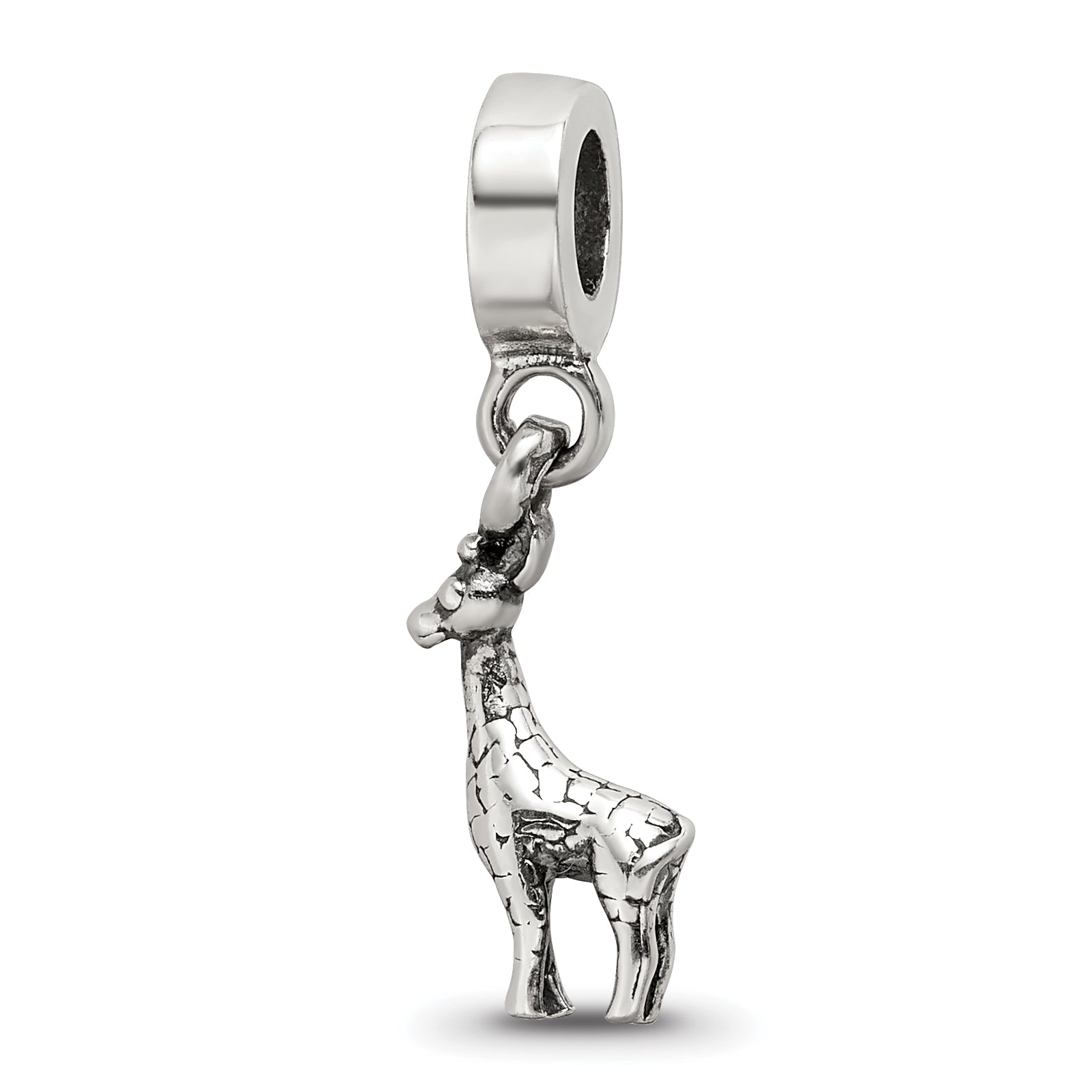 Sterling Silver 925 Giraffe Dangle Bead with Antiqued Finish