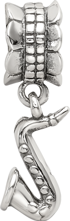 Sterling Silver Saxophone Dangle Bead with Antiqued Finish