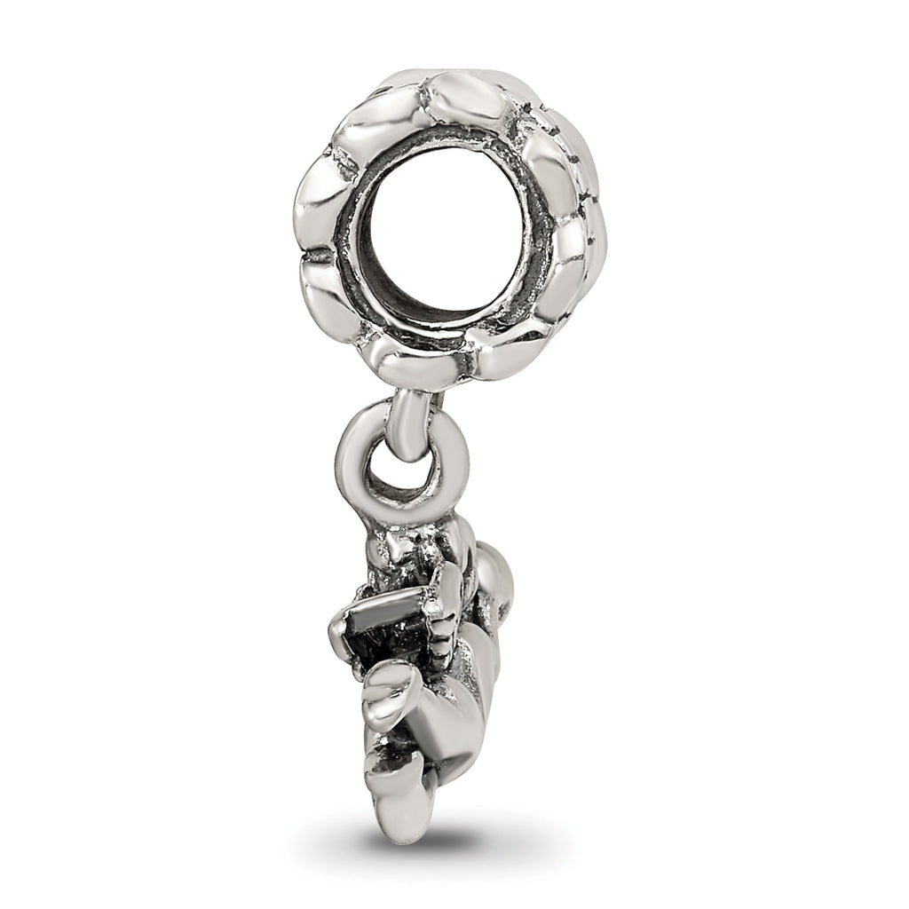 Sterling Silver 925 Angel Dangle Bead with Antiqued Finish Solid Cast Design