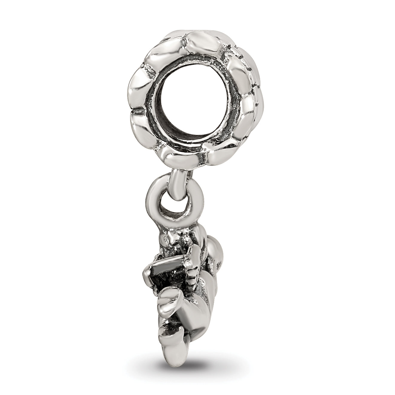 Sterling Silver 925 Angel Dangle Bead with Antiqued Finish Solid Cast Design