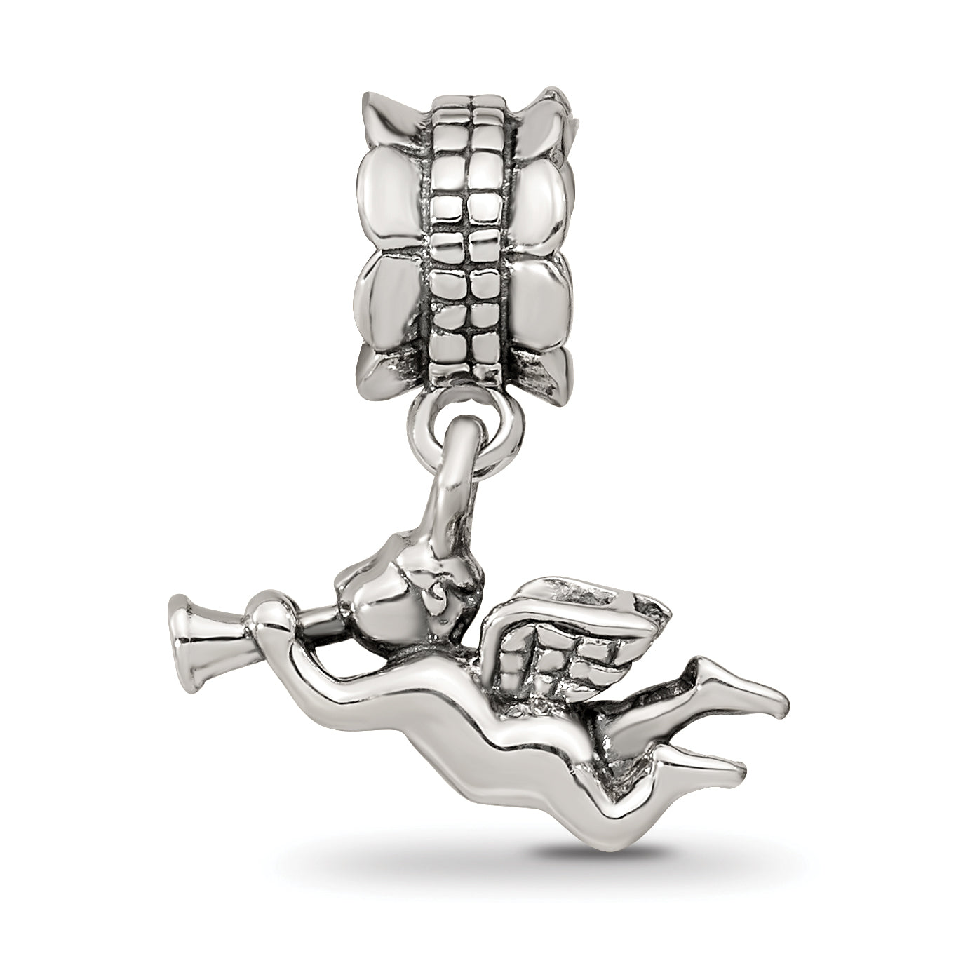 Sterling Silver 925 Angel Dangle Bead with Antiqued Finish Solid Cast Design