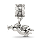Sterling Silver 925 Angel Dangle Bead with Antiqued Finish Solid Cast Design