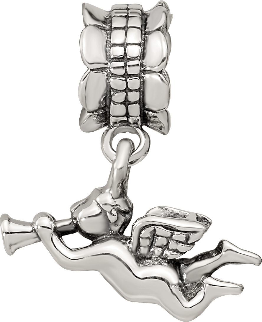 Sterling Silver 925 Angel Dangle Bead with Antiqued Finish Solid Cast Design