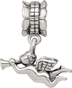 Sterling Silver 925 Angel Dangle Bead with Antiqued Finish Solid Cast Design