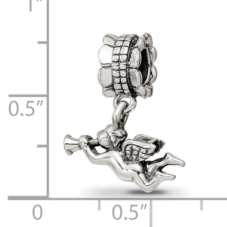Sterling Silver 925 Angel Dangle Bead with Antiqued Finish Solid Cast Design