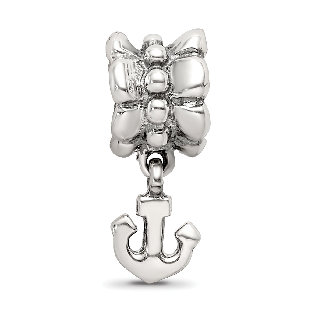 Sterling Silver 925 Anchor Dangle Bead with Antiqued Finish Solid Charm