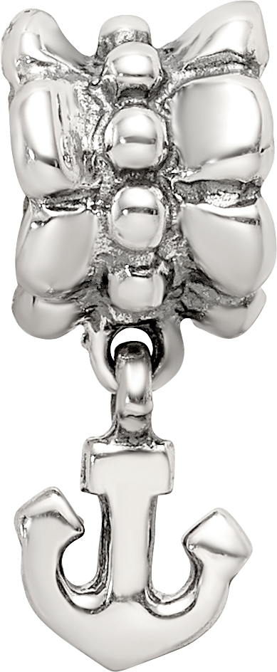 Sterling Silver 925 Anchor Dangle Bead with Antiqued Finish Solid Charm