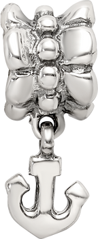 Sterling Silver 925 Anchor Dangle Bead with Antiqued Finish Solid Charm