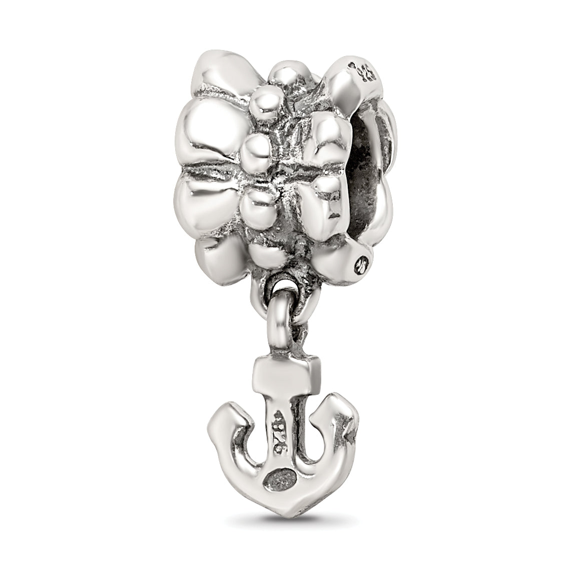 Sterling Silver 925 Anchor Dangle Bead with Antiqued Finish Solid Charm