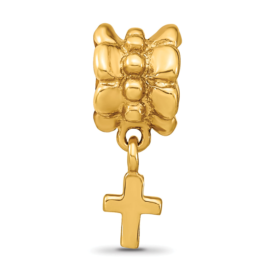 Sterling Silver Gold-Plated Cross Dangle Bead with Polished Finish