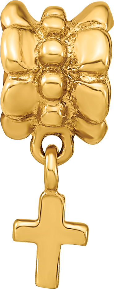 Sterling Silver Gold-Plated Cross Dangle Bead with Polished Finish