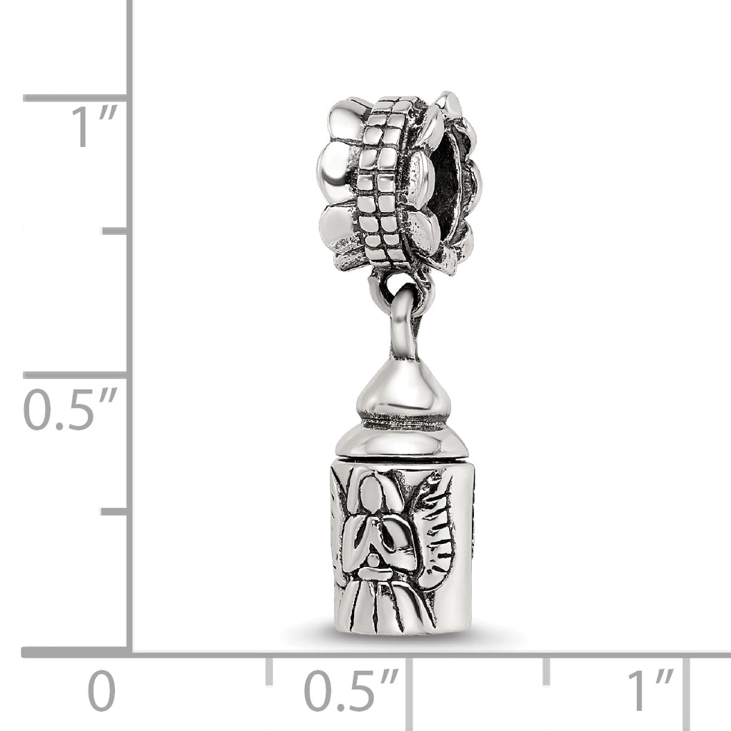 Sterling Silver 925 Angel Ash Dangle Bead with Antiqued Finish