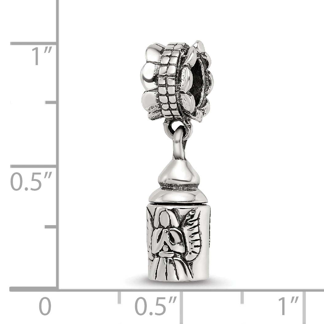 Sterling Silver 925 Angel Ash Dangle Bead with Antiqued Finish