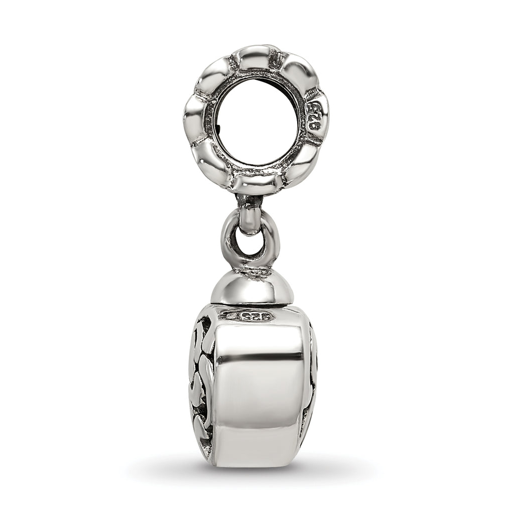 Sterling Silver 925 Heart Ash Dangle Bead with Antiqued Finish Elegant Memorial Charm