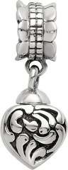 Sterling Silver 925 Heart Ash Dangle Bead with Antiqued Finish Elegant Memorial Charm