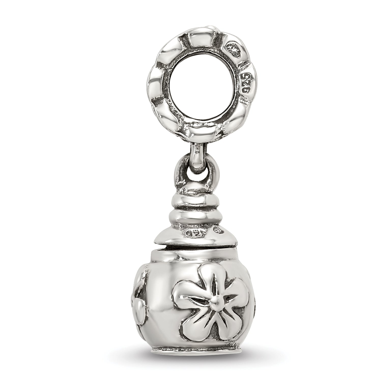 Sterling Silver 925 Floral Ash Dangle Bead with Antiqued Finish Secondary image