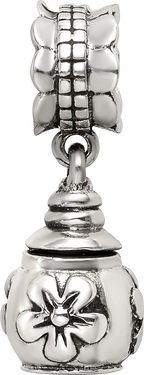 Sterling Silver 925 Floral Ash Dangle Bead with Antiqued Finish