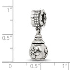 Sterling Silver 925 Floral Ash Dangle Bead with Antiqued Finish