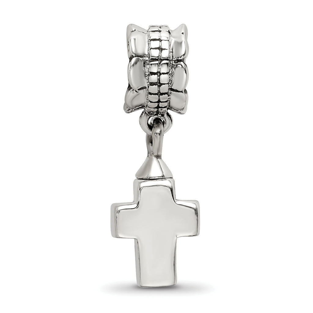 Sterling Silver 925 Dangle Bead with Antiqued Cross Charm