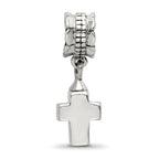 Sterling Silver 925 Dangle Bead with Antiqued Cross Charm