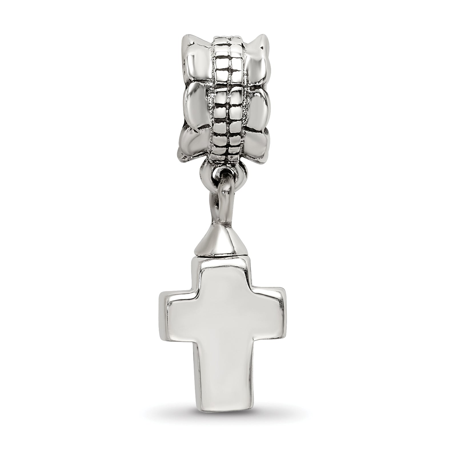 Sterling Silver 925 Dangle Bead with Antiqued Cross Charm