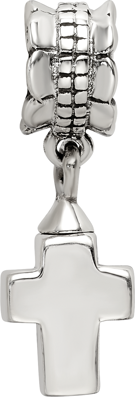 Sterling Silver 925 Dangle Bead with Antiqued Cross Charm