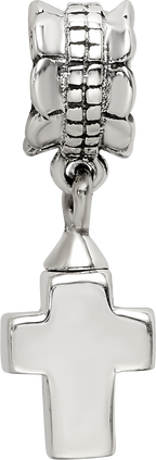 Sterling Silver 925 Dangle Bead with Antiqued Cross Charm