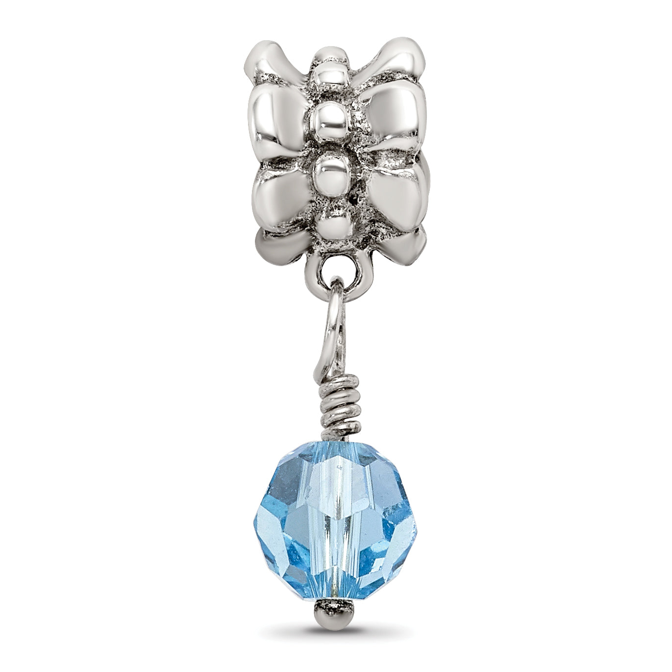 Sterling Silver 925 Antiqued Blue Crystal Dangle Bead Sophisticated Charm