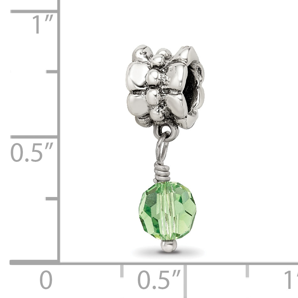 Sterling Silver 925 Green Crystal Dangle Bead with Antiqued Finish
