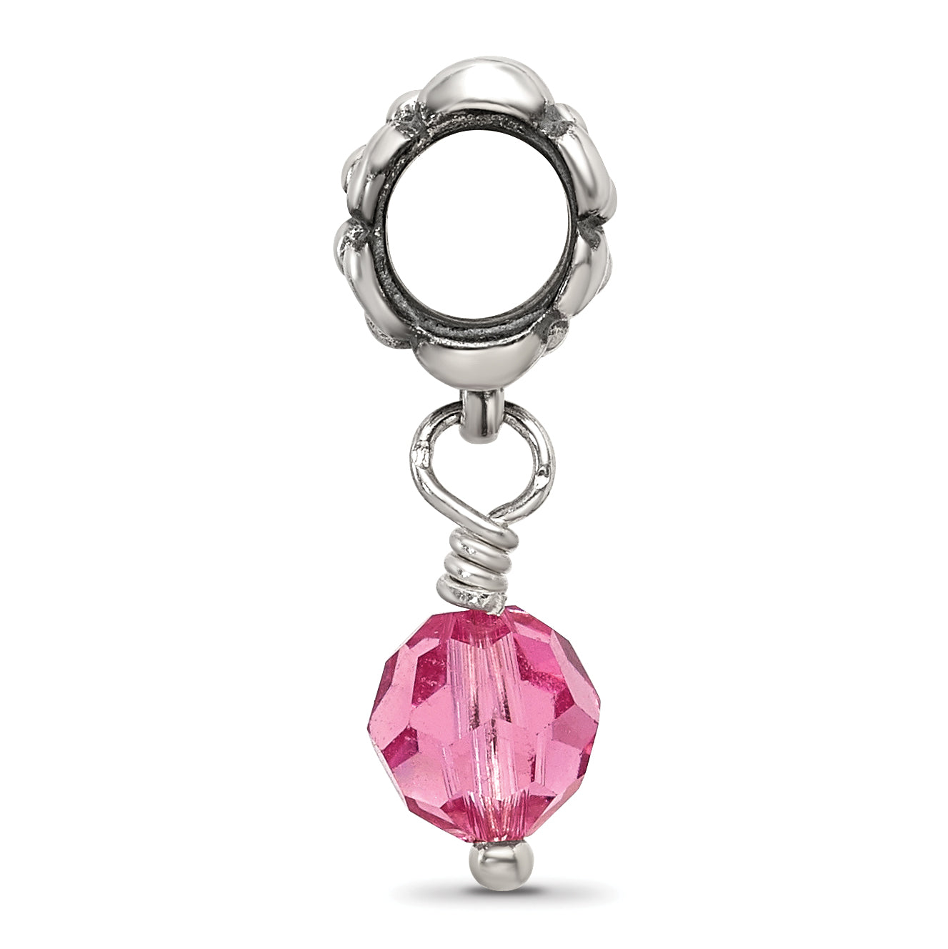 Sterling Silver 925 Antiqued Dangle Bead with Pink Preciosa Crystal Charm Secondary image