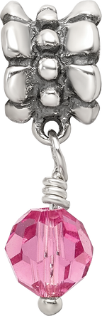 Sterling Silver 925 Antiqued Dangle Bead with Pink Preciosa Crystal Charm