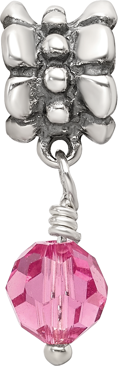 Sterling Silver 925 Antiqued Dangle Bead with Pink Preciosa Crystal Charm