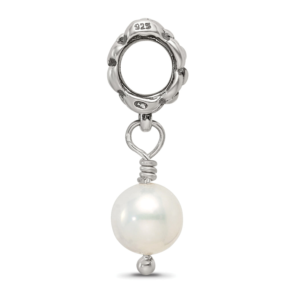 Sterling Silver 925 Dangle Bead with Freshwater Pearl Antique Finish