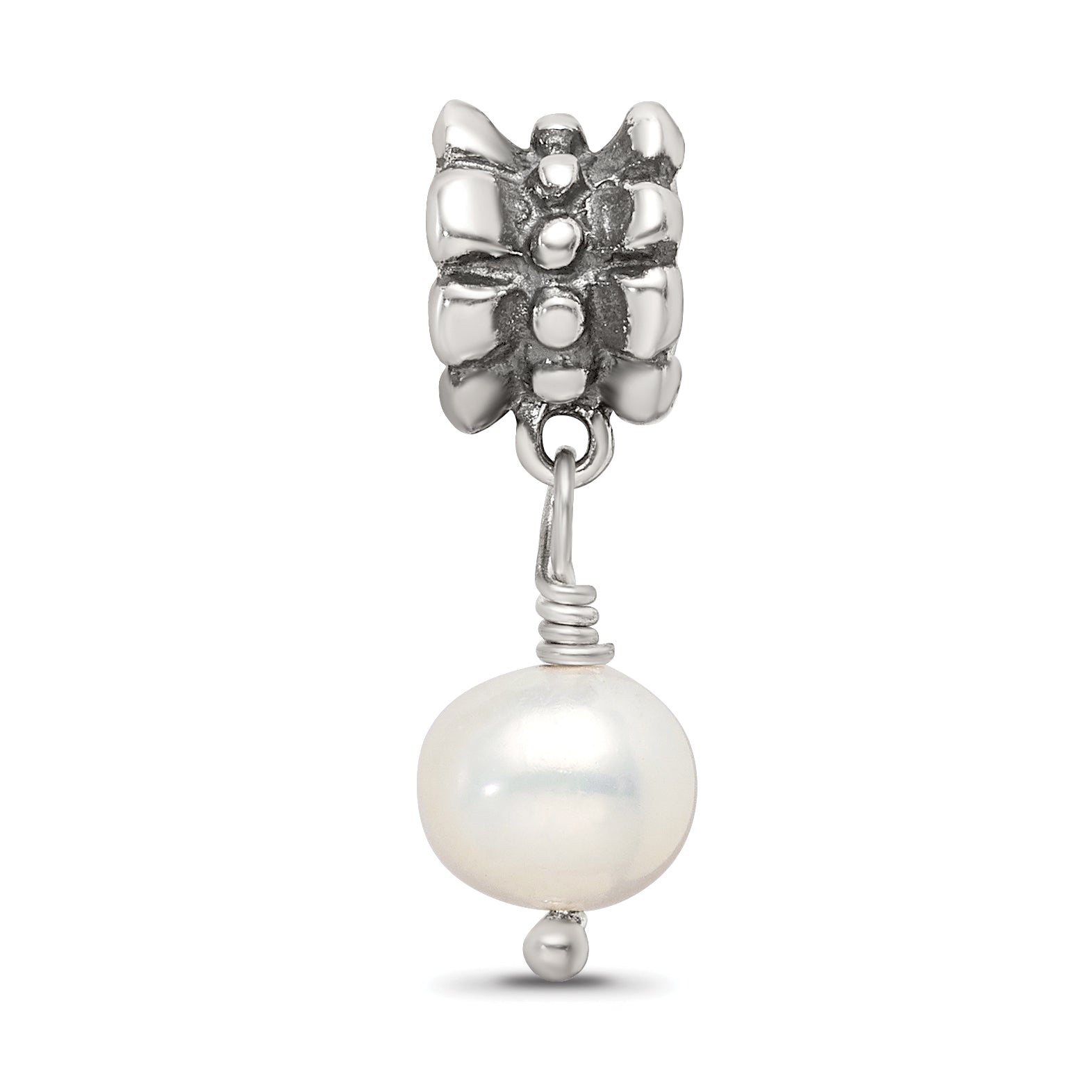 Sterling Silver 925 Dangle Bead with Freshwater Pearl Antique Finish