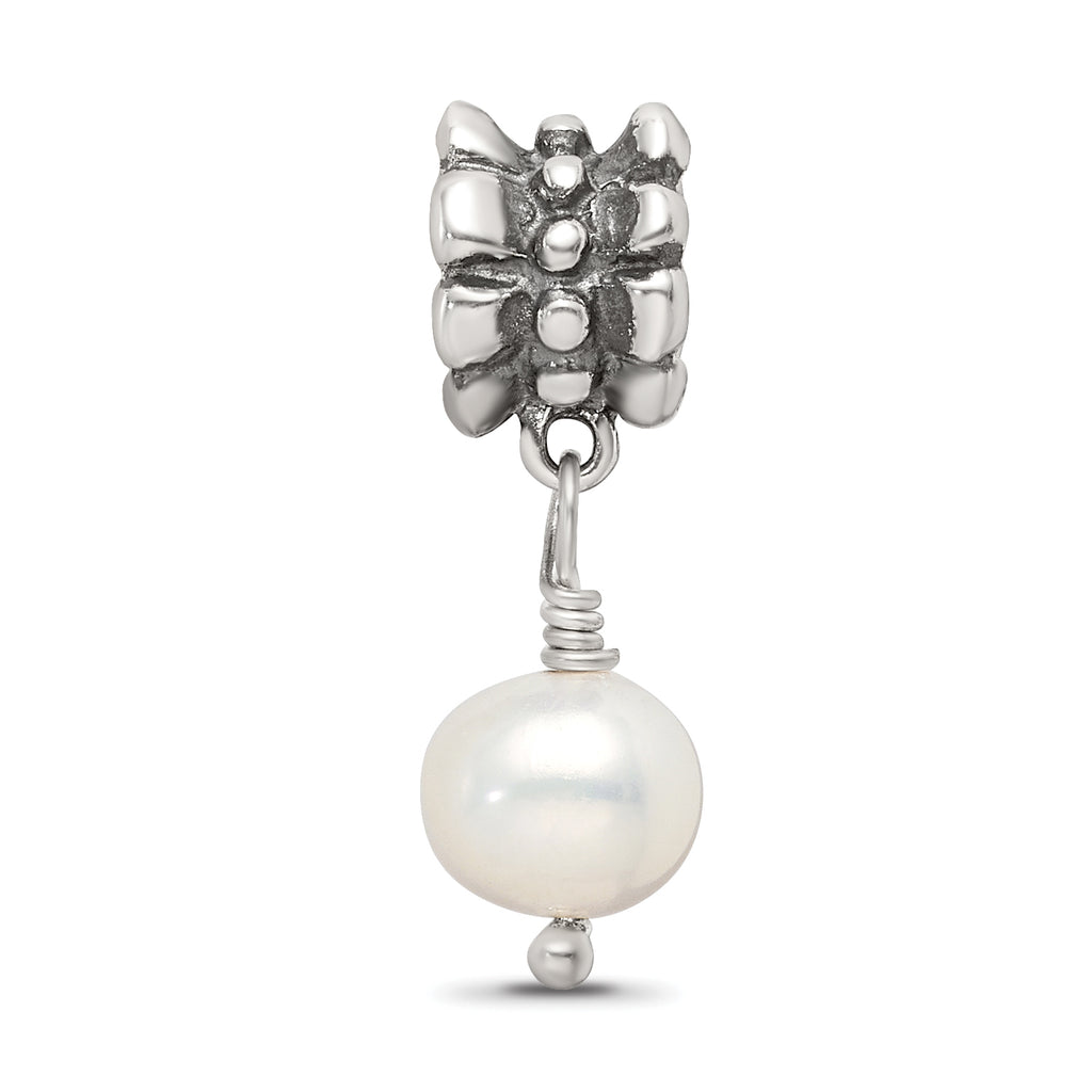 Sterling Silver 925 Dangle Bead with Freshwater Pearl Antique Finish
