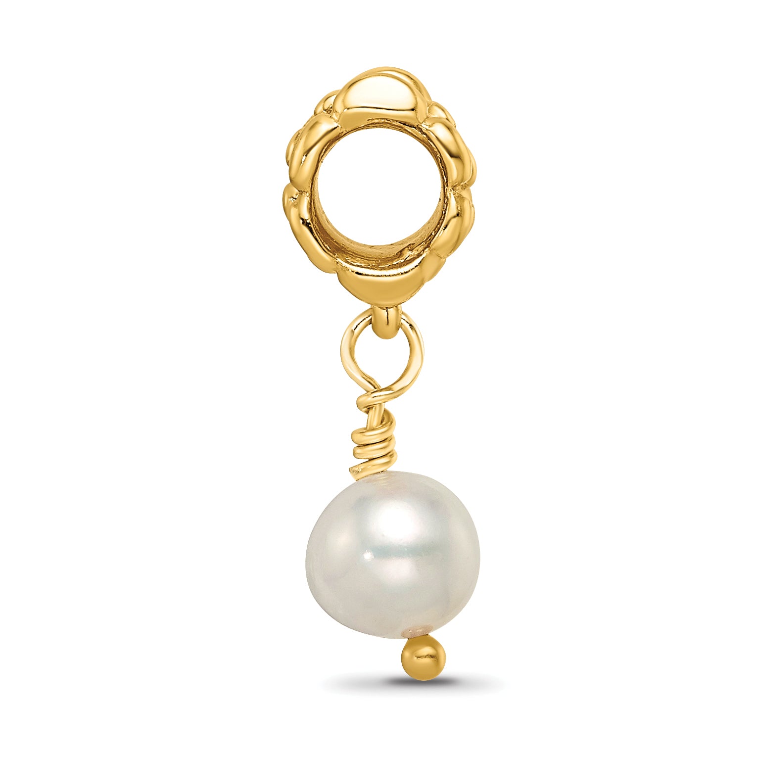 Sterling Silver & Gold Plated Dangle Bead with Cultured Pearl, Polished Finish Secondary image
