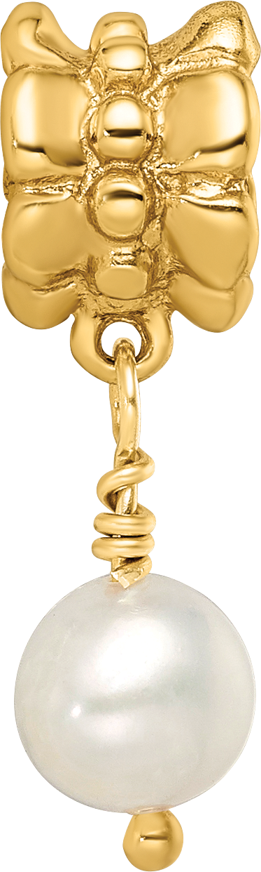 Sterling Silver & Gold Plated Dangle Bead with Cultured Pearl, Polished Finish