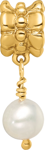 Sterling Silver & Gold Plated Dangle Bead with Cultured Pearl, Polished Finish