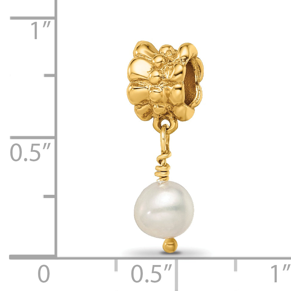 Sterling Silver & Gold Plated Dangle Bead with Cultured Pearl, Polished Finish