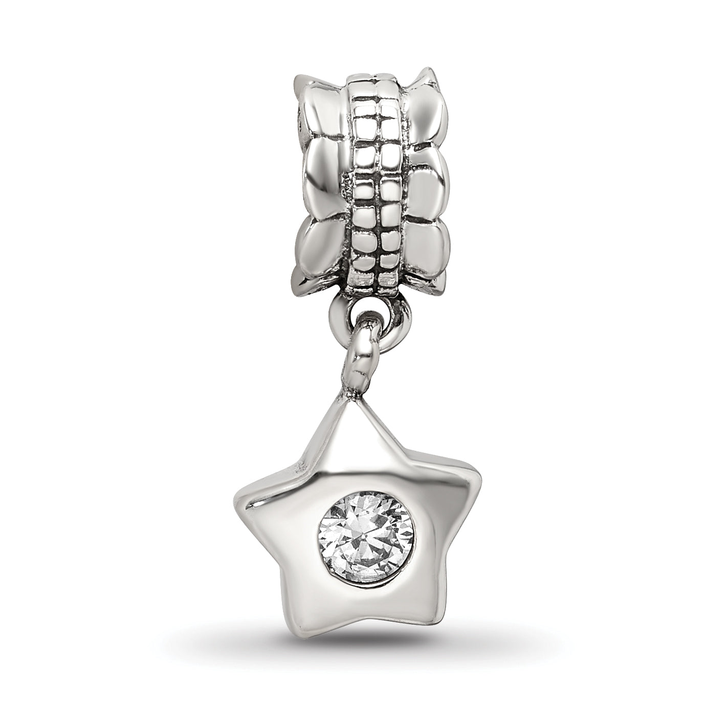 Sterling Silver 925 CZ Star Dangle Bead with Antiqued Finish Elegant Design
