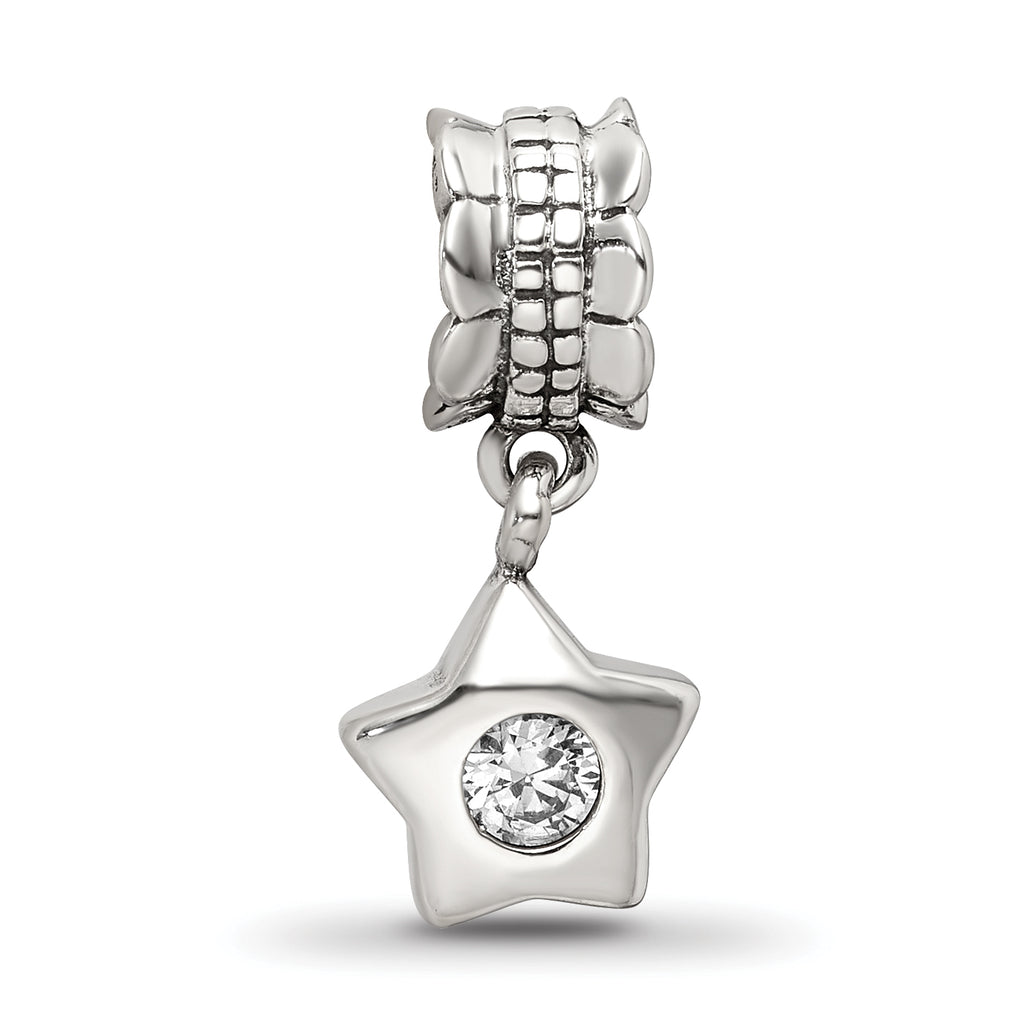 Sterling Silver 925 CZ Star Dangle Bead with Antiqued Finish Elegant Design