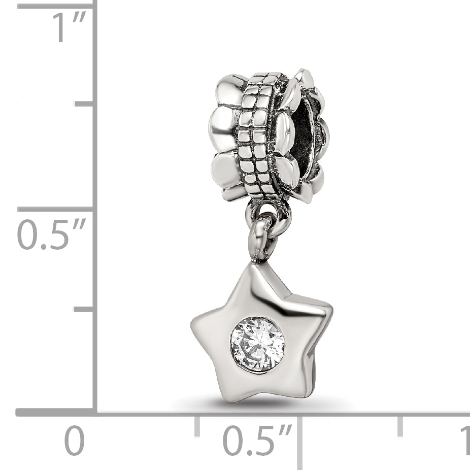 Sterling Silver 925 CZ Star Dangle Bead with Antiqued Finish Elegant Design