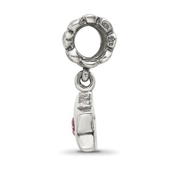 Sterling Silver 925 Pink CZ Star Dangle Bead with Antiqued Finish