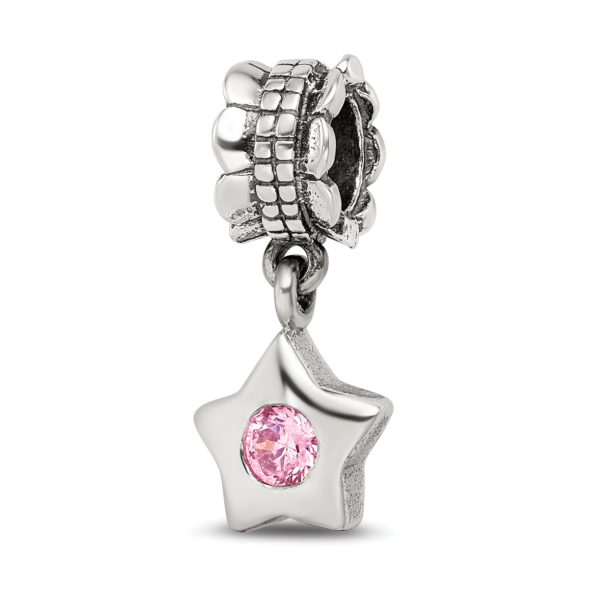 Sterling Silver Reflections Pink CZ Star Dangle Bead