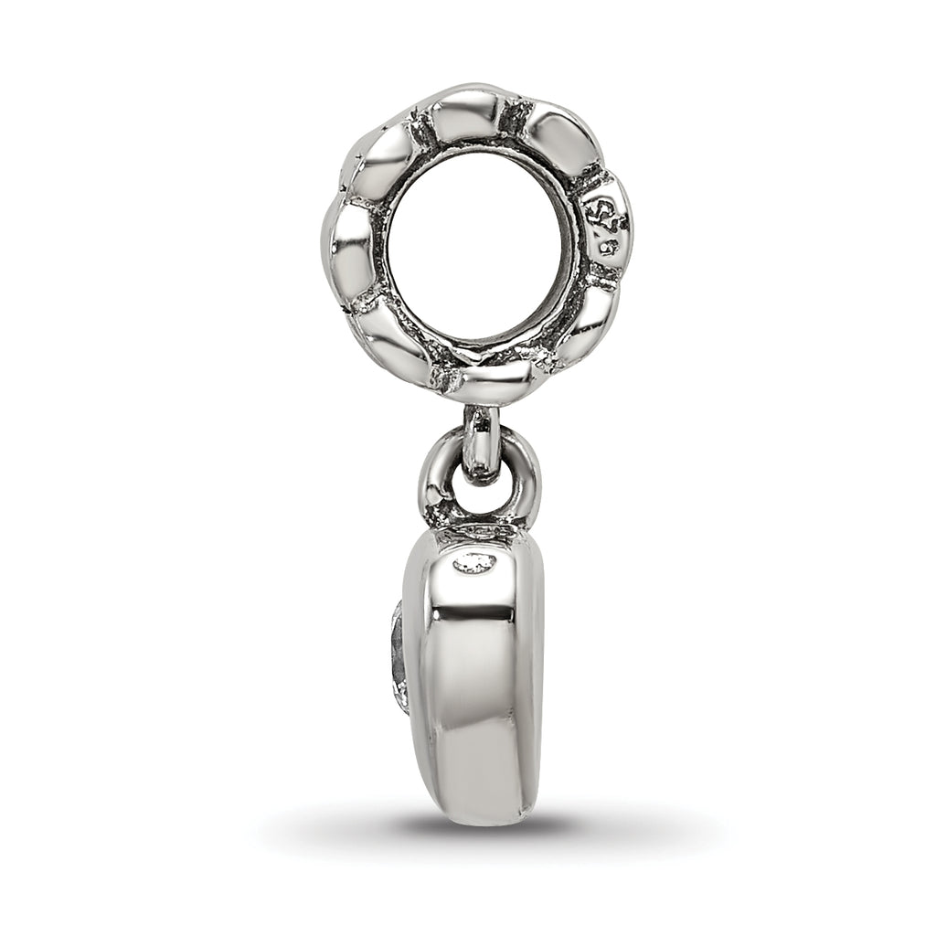Sterling Silver 925 Dangle Bead with CZ Heart Antique Finish, Elegant Charm